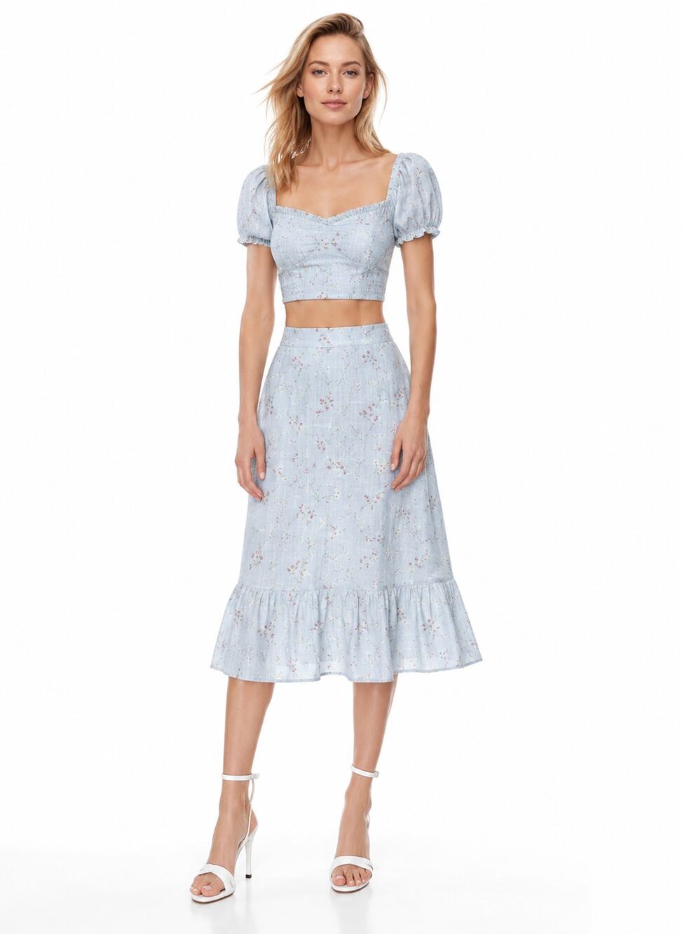 Aritzia Wilfred‎ Chariot Linen Two Piece Set Blue Cottagecore XS Floral
